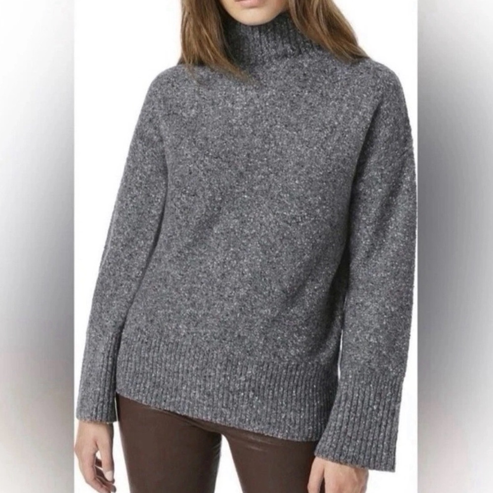 FRAME Turtleneck Sweater Women Small Gray Marled Knit Oversized Dropped Shoulder